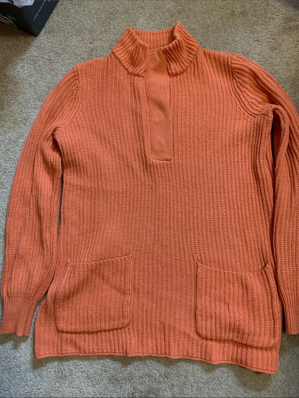 Soft Surroundings Coral Ribbed Half-Snap Turtleneck Sweater